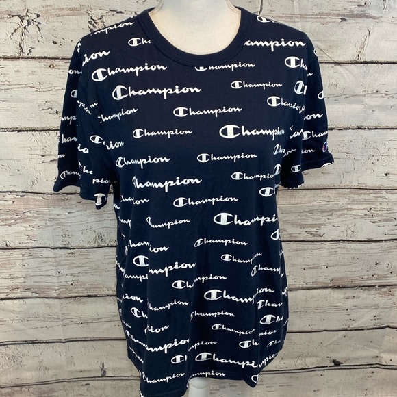 CHAMPION T-shirt Navy Blue Logo-Medium - Picture 2 of 3